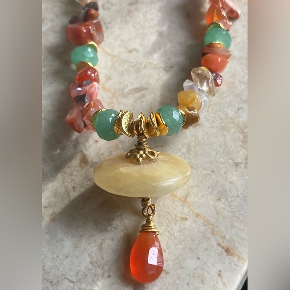 Minu Natural Stone & Pendant, Gold Tone, Necklace - Picture 1 of 7